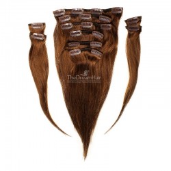 Set of 10 Pieces of Weft, Clip in Hair Extensions, Color #4 (Dark Brown), Made With Remy Indian Human Hair