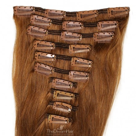 Set of 10 Pieces of Weft, Clip in Hair Extensions, Color #6 (Medium Brown), Made With Remy Indian Human Hair