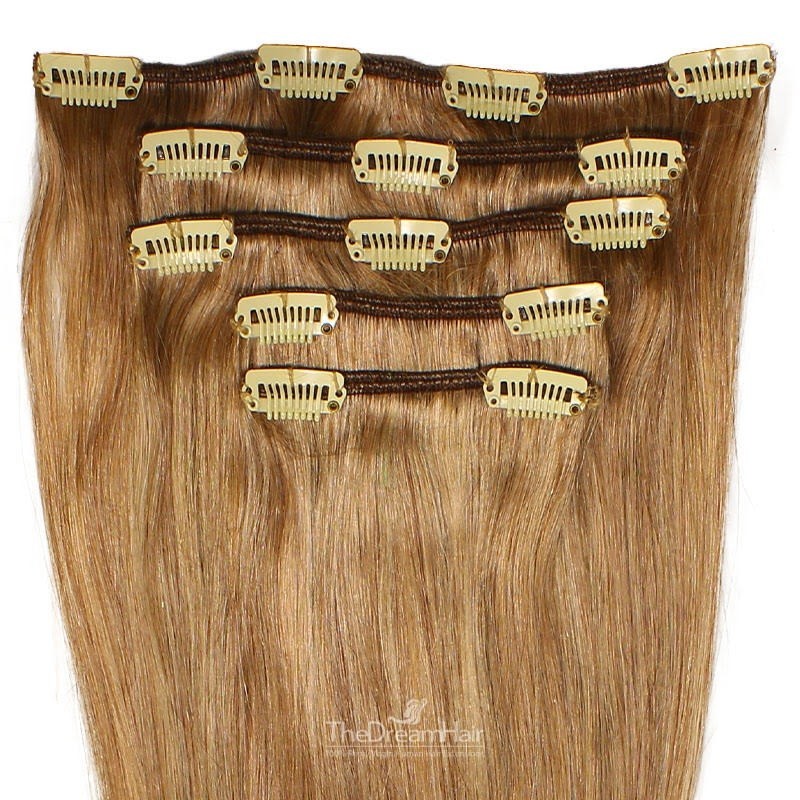 Set of 5 Pieces of Weft, Clip in Hair Extensions, Color #8 (Chestnut Brown), Made With Remy Indian Human Hair