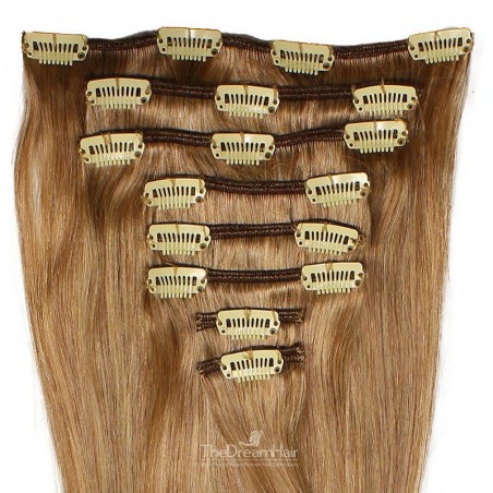 Set of 8 Pieces of Weft, Clip in Hair Extensions, Color #8 (Chestnut Brown), Made With Remy Indian Human Hair