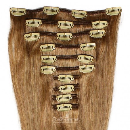 Set of 10 Pieces of Weft, Clip in Hair Extensions, Color #8 (Chestnut Brown), Made With Remy Indian Human Hair