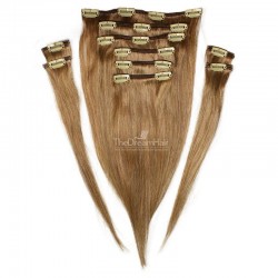 Set of 10 Pieces of Weft, Clip in Hair Extensions, Color #8 (Chestnut Brown), Made With Remy Indian Human Hair