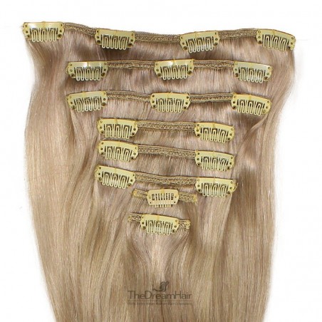 Set of 8 Pieces of Weft, Clip in Hair Extensions, Color Grey, Made With Remy Indian Human Hair