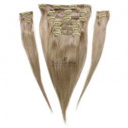 Set of 10 Pieces of Weft, Clip in Hair Extensions, Color Grey, Made With Remy Indian Human Hair