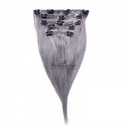 Set of 5 Pieces of Weft, Clip in Hair Extensions, Color Silver, Made With Remy Indian Human Hair