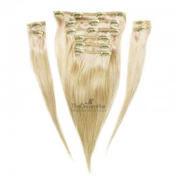 Set of 10 Pieces of Weft, Clip in Hair Extensions, Color #613 (Platinum Blonde), Made With Remy Indian Human Hair
