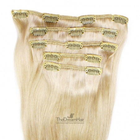 Set of 5 Pieces of Weft, Clip in Hair Extensions, Color #613 (Platinum Blonde), Made With Remy Indian Human Hair