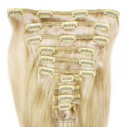 Set of 10 Pieces of Weft, Clip in Hair Extensions, Color #60 (Lightest Blonde), Made With Remy Indian Human Hair