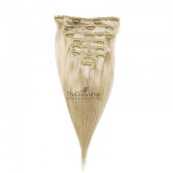 Set of 8 Pieces of Weft, Clip in Hair Extensions, Color #60 (Lightest Blonde), Made With Remy Indian Human Hair
