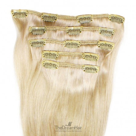 Set of 5 Pieces of Weft, Clip in Hair Extensions, Color #60 (Lightest Blonde), Made With Remy Indian Human Hair