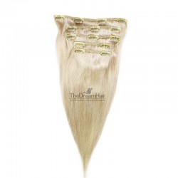 Set of 5 Pieces of Weft, Clip in Hair Extensions, Color #60 (Lightest Blonde), Made With Remy Indian Human Hair