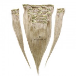 Set of 10 Pieces of Weft, Clip in Hair Extensions, Color #22 (Light Pale Blonde), Made With Remy Indian Human Hair