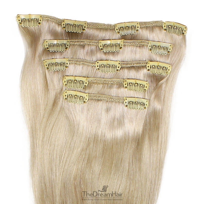 Set of 5 Pieces of Weft, Clip in Hair Extensions, Color #22 (Light Pale Blonde), Made With Remy Indian Human Hair