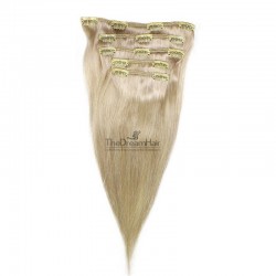 Set of 5 Pieces of Weft, Clip in Hair Extensions, Color #22 (Light Pale Blonde), Made With Remy Indian Human Hair