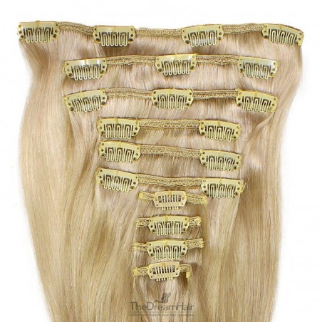 Set of 10 Pieces of Weft, Clip in Hair Extensions, Color #24 (Golden Blonde), Made With Remy Indian Human Hair