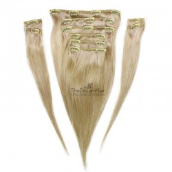 Set of 10 Pieces of Weft, Clip in Hair Extensions, Color #24 (Golden Blonde), Made With Remy Indian Human Hair