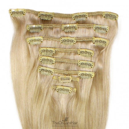 Set of 8 Pieces of Weft, Clip in Hair Extensions, Color #24 (Golden Blonde), Made With Remy Indian Human Hair