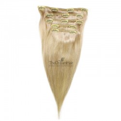 Set of 5 Pieces of Weft, Clip in Hair Extensions, Color #24 (Golden Blonde), Made With Remy Indian Human Hair