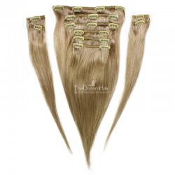 Set of 10 Pieces of Weft, Clip in Hair Extensions, Color #14 (Dark Ash Blonde), Made With Remy Indian Human Hair