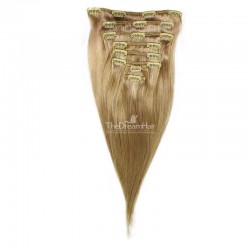 Set of 8 Pieces of Weft, Clip in Hair Extensions, Color #14 (Dark Ash Blonde), Made With Remy Indian Human Hair
