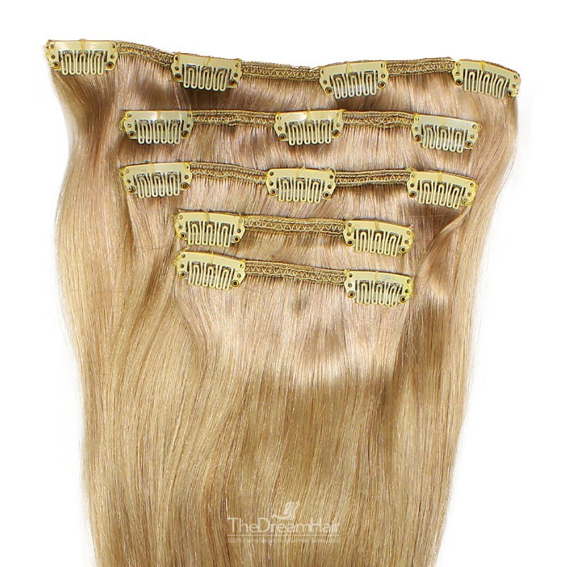 Set of 5 Pieces of Weft, Clip in Hair Extensions, Color #16 (Medium Ash Blonde), Made With Remy Indian Human Hair Set of 5 Pieces of Weft, Clip in Hair Extensions, Color #16 (Medium Ash Blonde), Made With Remy Indian Human Hair