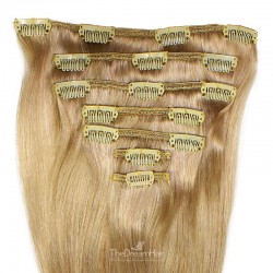 Set of 7 Pieces of Weft, Clip in Hair Extensions, Color #16 (Medium Ash Blonde), Made With Remy Indian Human Hair