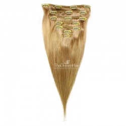 Set of 7 Pieces of Weft, Clip in Hair Extensions, Color #18 (Light Ash Blonde), Made With Remy Indian Human Hair