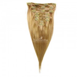 Set of 8 Pieces of Weft, Clip in Hair Extensions, Color #18 (Light Ash Blonde), Made With Remy Indian Human Hair