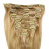 Set of 8 Pieces of Weft, Clip in Hair Extensions, Color #16 (Medium Ash Blonde), Made With Remy Indian Human Hair