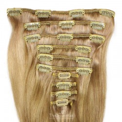 Set of 10 Pieces of Weft, Clip in Hair Extensions, Color #16 (Medium Ash Blonde), Made With Remy Indian Human Hair