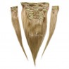 Set of 10 Pieces of Weft, Clip in Hair Extensions, Color #16 (Medium Ash Blonde), Made With Remy Indian Human Hair
