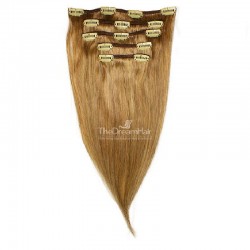 Set of 5 Pieces of Weft, Clip in Hair Extensions, Color #12 (Light Brown), Made With Remy Indian Human Hair