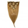 Set of 7 Pieces of Weft, Clip in Hair Extensions, Color 12 (Light Brown), Made With Remy Indian Human Hair