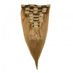 Set of 8 Pieces of Weft, Clip in Hair Extensions, Color #12 (Light Brown), Made With Remy Indian Human Hair