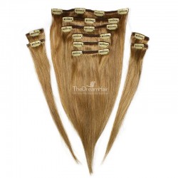 Set of 10 Pieces of Weft, Clip in Hair Extensions, Color #12 (Light Brown), Made With Remy Indian Human Hair