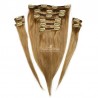 Set of 10 Pieces of Weft, Clip in Hair Extensions, Color #12 (Light Brown), Made With Remy Indian Human Hair