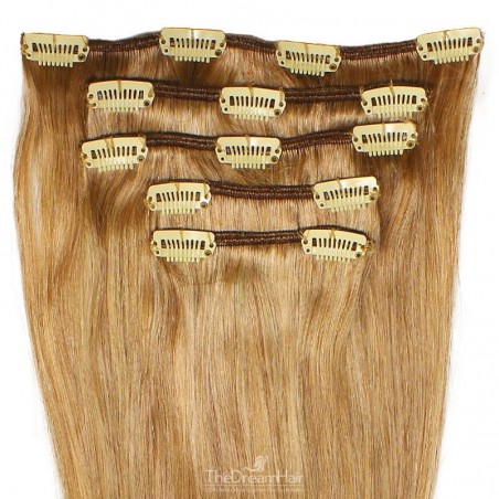 Set of 5 Pieces of Weft, Clip in Hair Extensions, Color #27 (Honey Blonde), Made With Remy Indian Human Hair