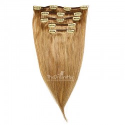 Set of 5 Pieces of Weft, Clip in Hair Extensions, Color #27 (Honey Blonde), Made With Remy Indian Human Hair
