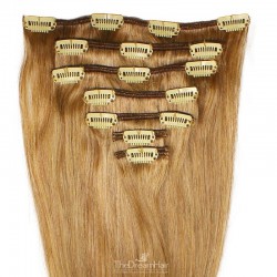 Set of 7 Pieces of Weft, Clip in Hair Extensions, Color #27 (Honey Blonde), Made With Remy Indian Human Hair