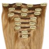 Set of 8 Pieces of Weft, Clip in Hair Extensions, Color #27 (Honey Blonde), Made With Remy Indian Human Hair