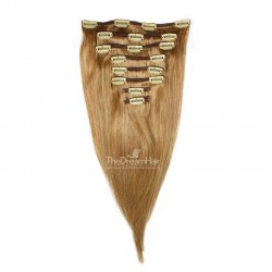 Set of 8 Pieces of Weft, Clip in Hair Extensions, Color #27 (Honey Blonde), Made With Remy Indian Human Hair