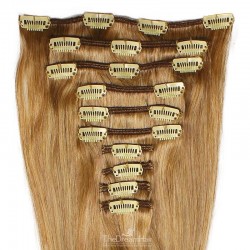 Set of 10 Pieces of Weft, Clip in Hair Extensions, Color #27 (Honey Blonde), Made With Remy Indian Human Hair