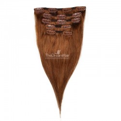 Set of 5 Pieces of Weft, Clip in Hair Extensions, Color #30 (Dark Auburn), Made With Remy Indian Human Hair