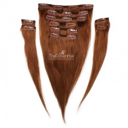 Set of 10 Pieces of Weft, Clip in Hair Extensions, Color #33 (Auburn), Made With Remy Indian Human Hair