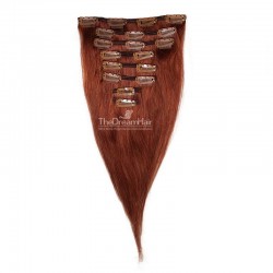 Set of 8 Pieces of Weft, Clip in Hair Extensions, Color #35 (Red Rust), Made With Remy Indian Human Hair