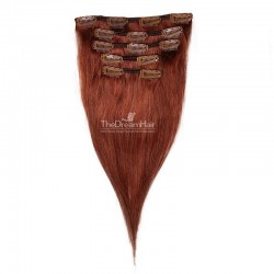 Set of 5 Pieces of Weft, Clip in Hair Extensions, Color #35 (Red Rust), Made With Remy Indian Human Hair
