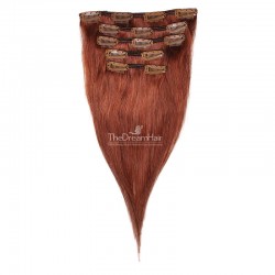 Set of 5 Pieces of Weft, Clip in Hair Extensions, Color #350 (Dark Copper Red), Made With Remy Indian Human Hair