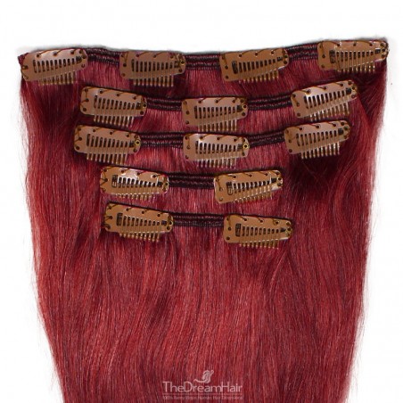 Set of 5 Pieces of Weft, Clip in Hair Extensions, Color #530 (Red Wine), Made With Remy Indian Human Hair