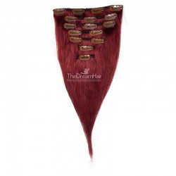 Set of 7 Pieces of Weft, Clip in Hair Extensions, Color #530 (Red Wine), Made With Remy Indian Human Hair