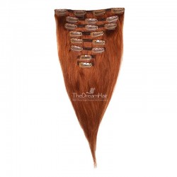 Set of 8 Pieces of Weft, Clip in Hair Extensions, Color #350 (Dark Copper Red), Made With Remy Indian Human Hair